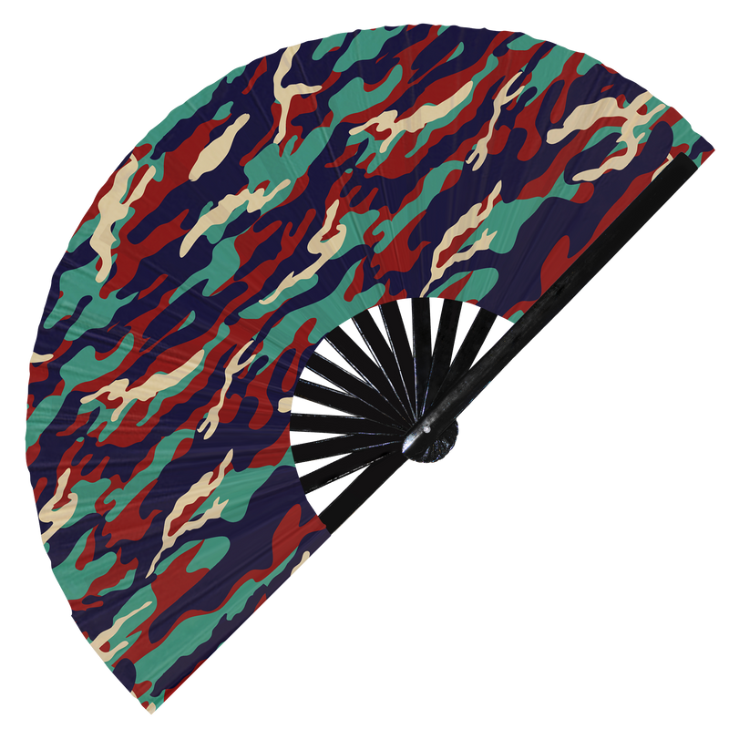 Military Camouflage Pattern Foldable Large Hand Fan UV Glow Accessories Costume Wear UV Fans Outfit Rave Festival Fan