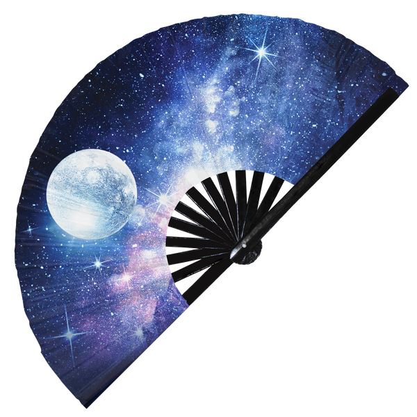 Moon hand fan foldable bamboo circuit rave hand fans Moon Phases Trippy Rainbow Psychedelic Galaxy Astronaut Fan Fan outfit party gear gifts music festival rave accessories