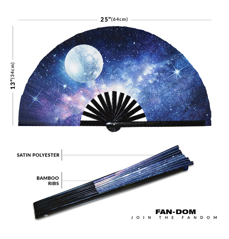 Moon hand fan foldable bamboo circuit rave hand fans Full Moon Phases Trippy Galaxy Fan outfit party gear gifts music festival rave accessories