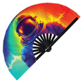 Astronaut Galaxy hand fan foldable bamboo circuit rave hand fans Rainbow Galaxy Cyberpunk Futuristic Lasers Iridescent Space party gear gifts music festival rave accessories 
