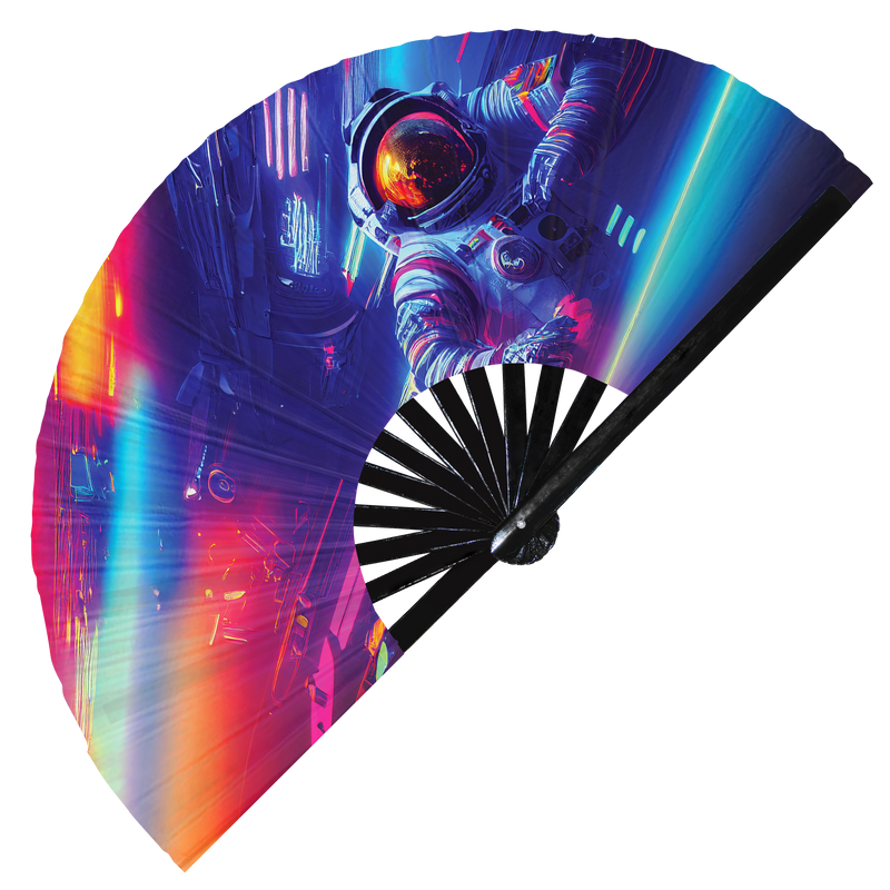 Astronaut Galaxy | Hand Fan foldable bamboo gifts Festival accessories Rave handheld event Clack fans