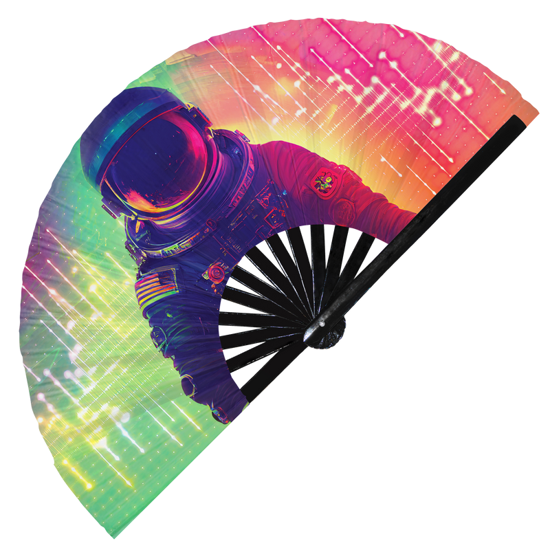 Astronaut Galaxy | Hand Fan foldable bamboo gifts Festival accessories Rave handheld event Clack fans
