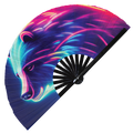 Bear Neon hand fan foldable bamboo circuit rave hand fans Grizzly Rainbow Galaxy party gear gifts music festival rave accessories