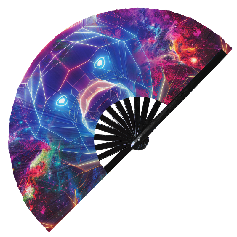 Bear Neon hand fan foldable bamboo circuit rave hand fans Grizzly Rainbow Galaxy party gear gifts music festival rave accessories