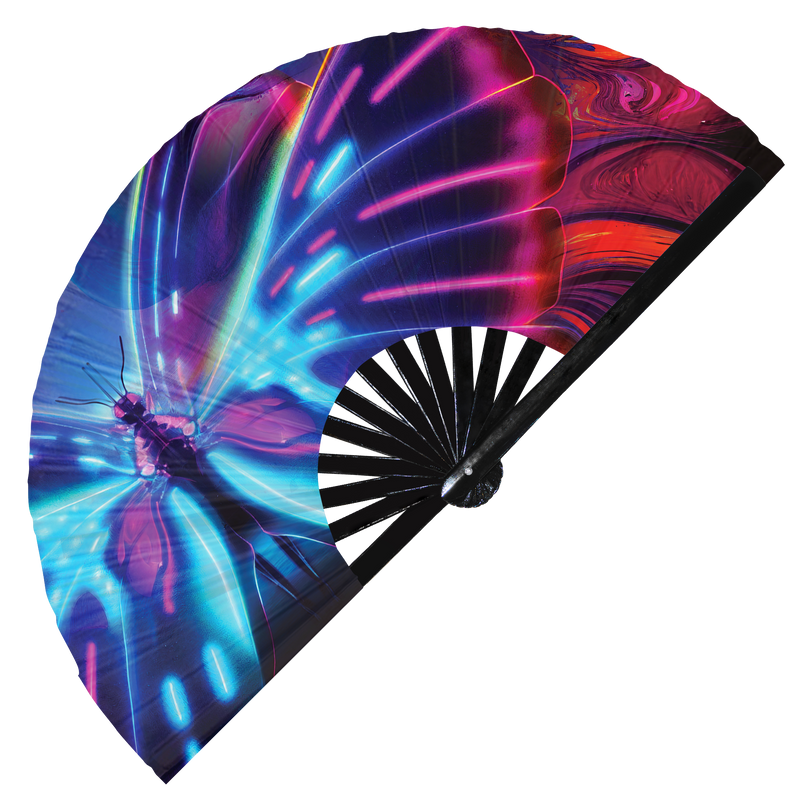 Butterfly Neon hand fan foldable bamboo circuit rave hand fans Neon Butterflies Rainbow Galaxy party gear gifts music festival rave accessories