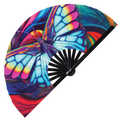 Butterfly Neon hand fan foldable bamboo circuit rave hand fans Neon Butterflies Rainbow Galaxy Cyberpunk Futuristic Lasers Iridescent Space party gear gifts music festival rave accessories