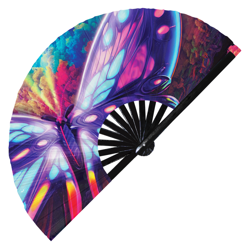 Butterfly Neon hand fan foldable bamboo circuit rave hand fans Neon Butterflies Rainbow Galaxy party gear gifts music festival rave accessories