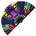 Cheetah Neon hand fan foldable bamboo circuit rave hand fans Leopard Rainbow Galaxy party gear gifts music festival rave accessories
