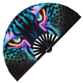 Cheetah Neon hand fan foldable bamboo circuit rave hand fans Leopard Jaguar Rainbow Galaxy Cyberpunk Futuristic Lasers Iridescent Space party gear gifts music festival rave accessories 