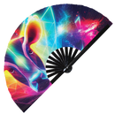 Cow Neon hand fan foldable bamboo circuit rave hand fans puppy Rainbow Galaxy Cyberpunk Futuristic Lasers Iridescent Space party gear gifts music festival rave accessories 