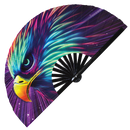 Eagle Neon hand fan foldable bamboo circuit rave hand fans Rainbow Galaxy Cyberpunk Futuristic Lasers Iridescent Space party gear gifts music festival rave accessories 