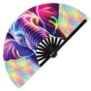 Elephant Neon hand fan foldable bamboo circuit rave hand fans