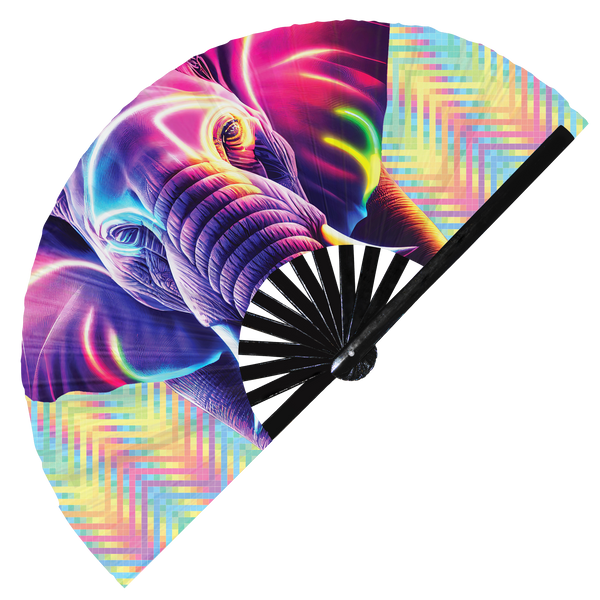Elephant Neon hand fan foldable bamboo circuit rave hand fans
