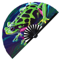 Frog Neon | Hand Fan foldable bamboo gifts Festival accessories Rave handheld event Clack fans