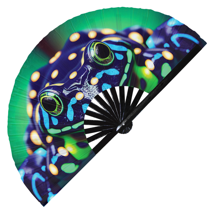 Frog Neon | Hand Fan foldable bamboo gifts Festival accessories Rave handheld event Clack fans