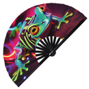 Frog Neon Bamboo Hand Fan