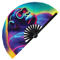 Gorilla Neon hand fan foldable bamboo circuit rave hand fans Mountain Gorillas Rainbow Galaxy Cyberpunk Futuristic Lasers Iridescent Space party gear gifts music festival rave accessories 