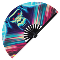 Gorilla Neon hand fan foldable bamboo circuit rave hand fans Rainbow Galaxy party gear gifts music festival rave accessories