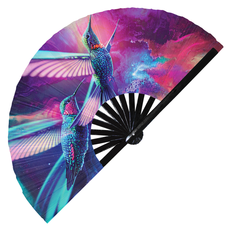 Hummingbird Neon hand fan foldable bamboo circuit rave hand fans Rainbow Galaxy party gear gifts music festival rave accessories