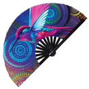 Hummingbird Neon Bamboo Hand Fan