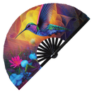 Hummingbird Neon Bamboo Hand Fan