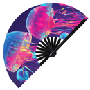 Jellyfish Neon Bamboo Hand Fan