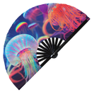 Jellyfish Neon Bamboo Hand Fan
