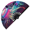 Jellyfish Neon hand fan foldable bamboo circuit rave hand fans Neon Jellyfish Rainbow Galaxy party gear gifts music festival rave accessories