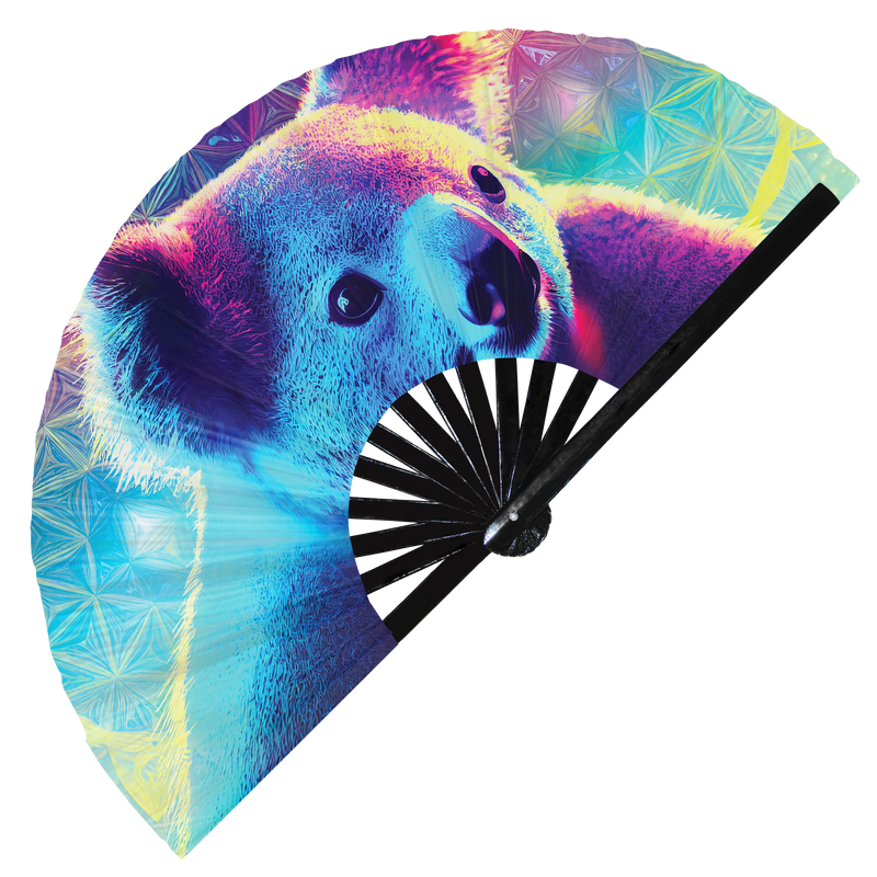 Koala Neon hand fan foldable bamboo circuit rave hand fans Koala Bear