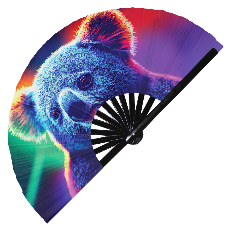 Koala Neon hand fan foldable bamboo circuit rave hand fans Koala Bear Rainbow Galaxy party gear gifts music festival rave accessories