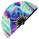 Koala Neon hand fan foldable bamboo circuit rave hand fans Cute Koala Bear Rainbow Galaxy Cyberpunk Futuristic Lasers Iridescent Space party gear gifts music festival rave accessories 
