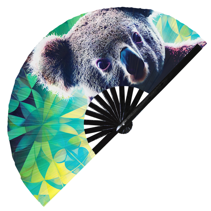 Koala Neon hand fan foldable bamboo circuit rave hand fans Koala Bear Rainbow Galaxy party gear gifts music festival rave accessories