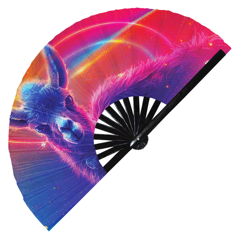 Llama Neon hand fan foldable bamboo circuit rave hand fans Alpaca Rainbow Galaxy party gear gifts music festival rave accessories