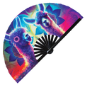 Llama Neon hand fan foldable bamboo circuit rave hand fans Alpaca Rainbow Galaxy Cyberpunk Futuristic Lasers Iridescent Space party gear gifts music festival rave accessories