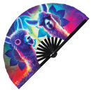 Llama Neon hand fan foldable bamboo circuit rave hand fans Alpaca Rainbow Galaxy Cyberpunk Futuristic Lasers Iridescent Space party gear gifts music festival rave accessories