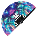 Lion hand fan foldable bamboo circuit rave hand fans Neon Lion Rainbow Galaxy Cyberpunk Futuristic Iridescent Space party gear gifts music festival rave accessories 