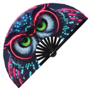 Owl Neon hand fan foldable bamboo circuit rave hand fans