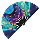 Owl Neon hand fan foldable bamboo circuit rave hand fans