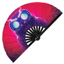 Owl Neon hand fan foldable bamboo circuit rave hand fans