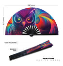 Owl Neon hand fan foldable bamboo circuit rave hand fans