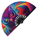 Owl Neon hand fan foldable bamboo circuit rave hand fans