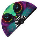 Owl Neon hand fan foldable bamboo circuit rave hand fans