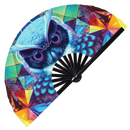Owl Neon hand fan foldable bamboo circuit rave hand fans