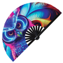 Owl Neon hand fan foldable bamboo circuit rave hand fans