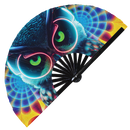 Owl Neon hand fan foldable bamboo circuit rave hand fans