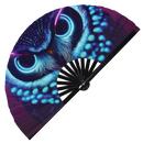 Owl Neon hand fan foldable bamboo circuit rave hand fans