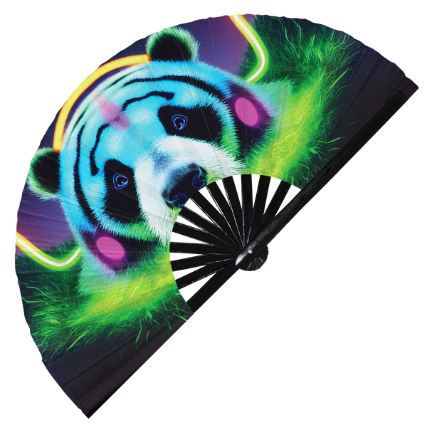 Neon Panda hand fan foldable bamboo circuit rave hand fans Colorful Panda Glowing Trippy Psychedelic Colorful party gear gifts music festival rave accessories