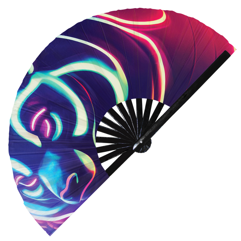 Neon Panda hand fan foldable bamboo circuit rave hand fans Colorful Panda party gear gifts music festival rave accessories