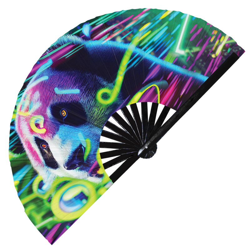 Neon Panda hand fan foldable bamboo circuit rave hand fans Colorful Panda party gear gifts music festival rave accessories