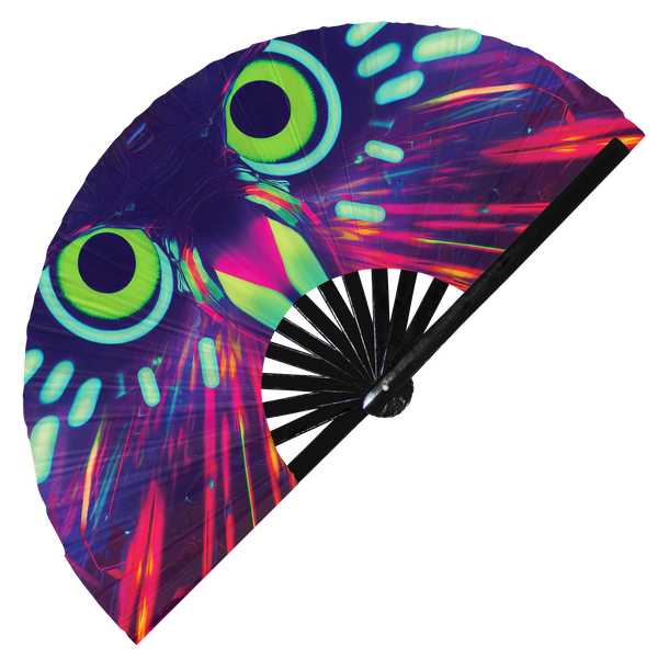 Parrot Neon hand fan foldable bamboo circuit rave hand fans Tropical Parrot Rainbow Galaxy Cyberpunk Futuristic Lasers Iridescent Space party gear gifts music festival rave accessories 